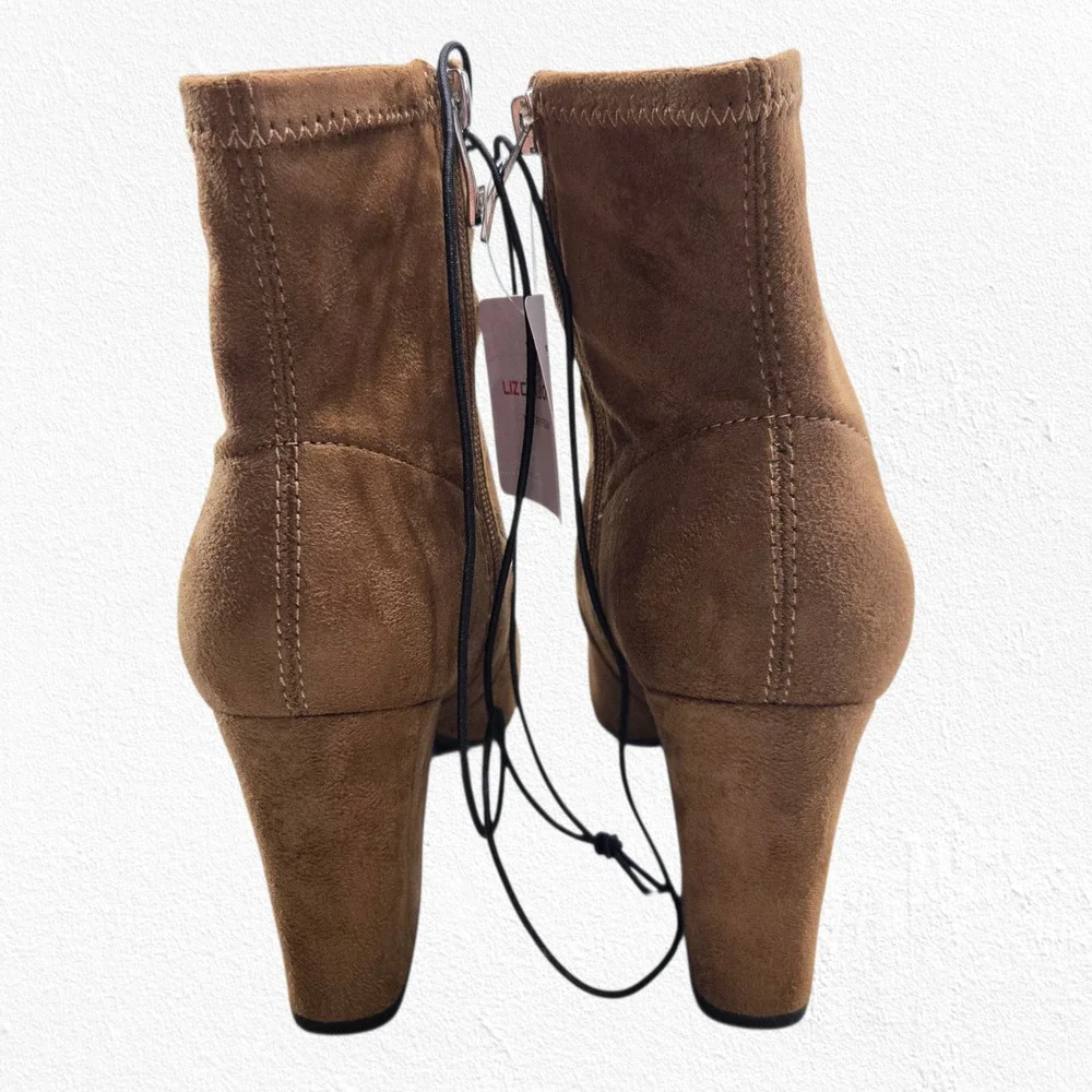 Liz Claiborne Tan Faux Suede Ankle Booties Block Heel 8.5 LC Karder NIB Zip Shoe